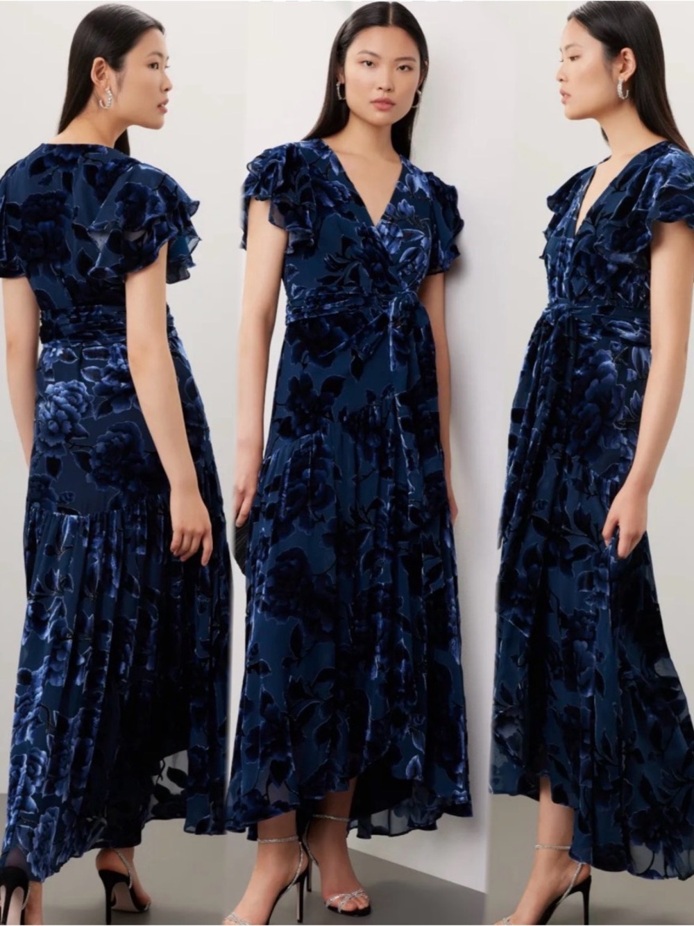 Hutch Zola Dress V-Neck Navy Floral Velvet Wrap Dress Sz M